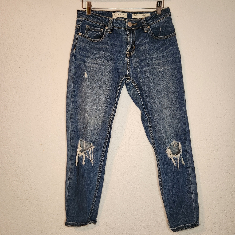 Bullhead Skinny Boyfriend Blue Distressed Ankle Jeans, Size‎ 25